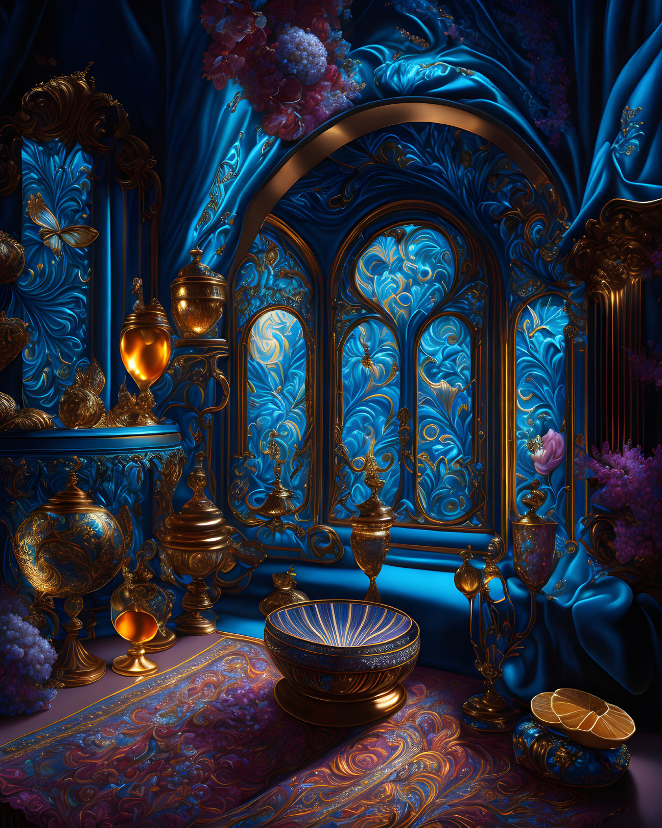 Opulent Blue and Gold Room with Baroque Decorations