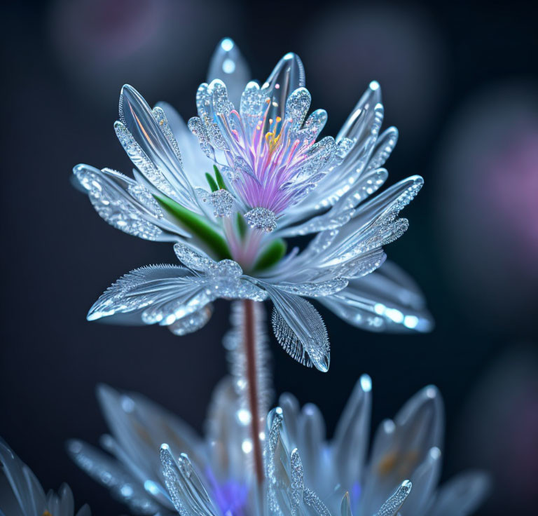 Luminescent digitally rendered glass-like flower with glowing edges