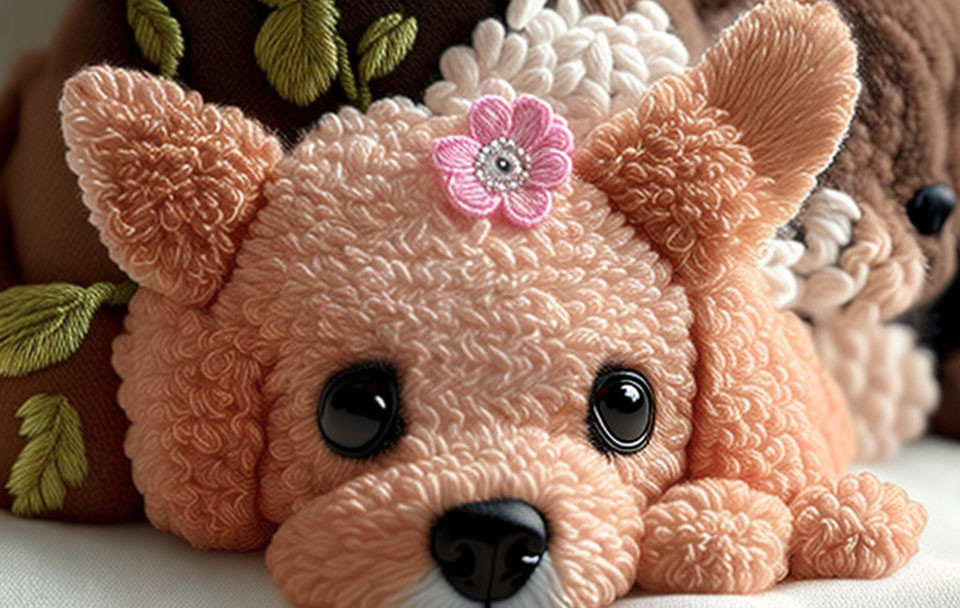 Close-Up of Fluffy Light Brown Dog Plush Toy