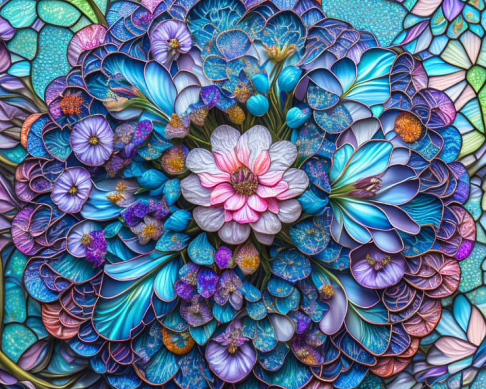 Colorful Floral Mandala Artwork with Mosaic Texture