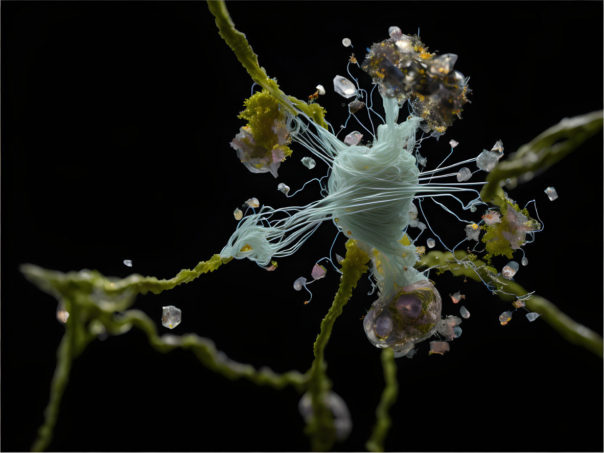 Intricate floating sea creature sculpture with tendrils and crystalline structures