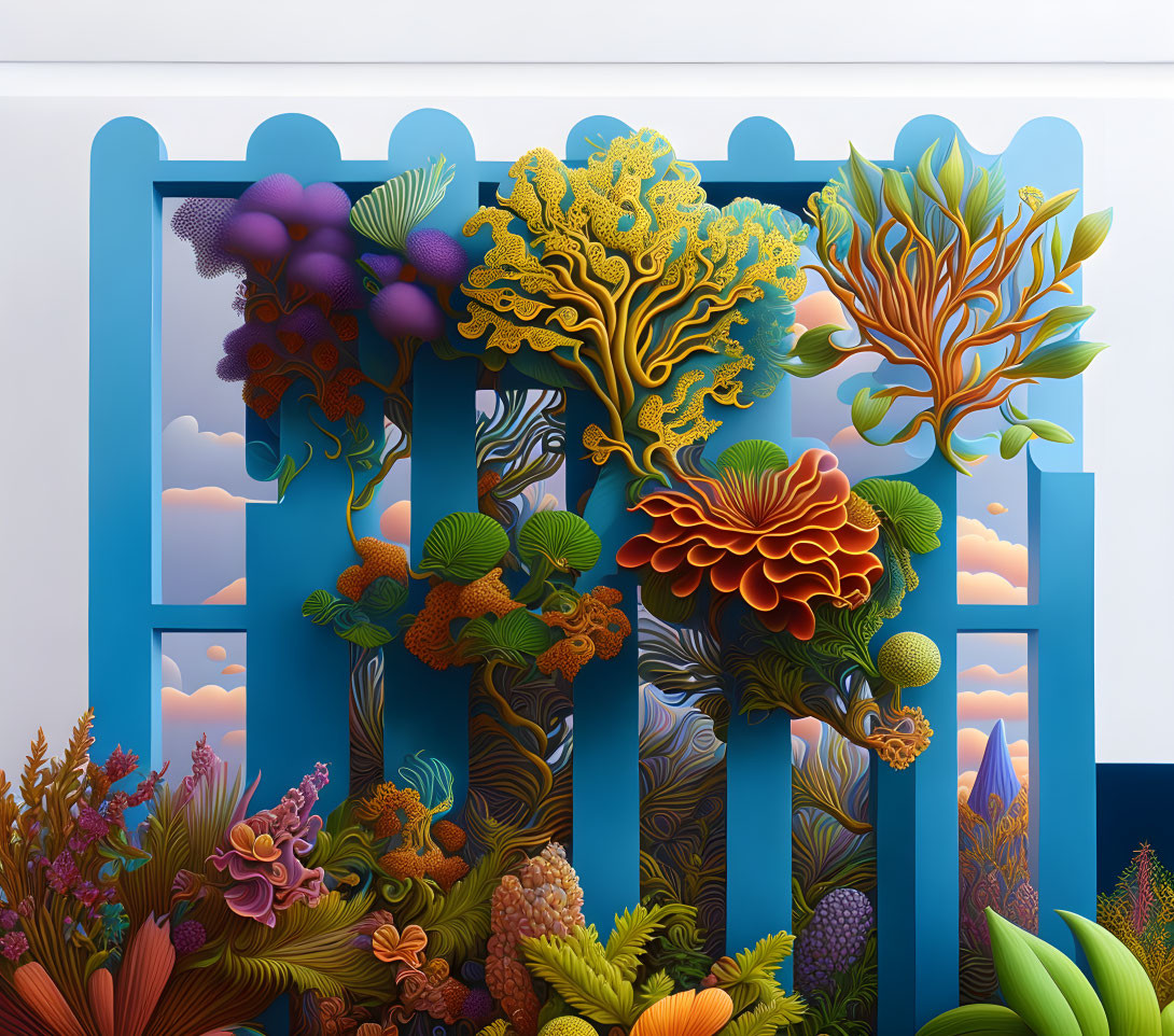 Colorful 3D Plant Illustration with Diverse Trees