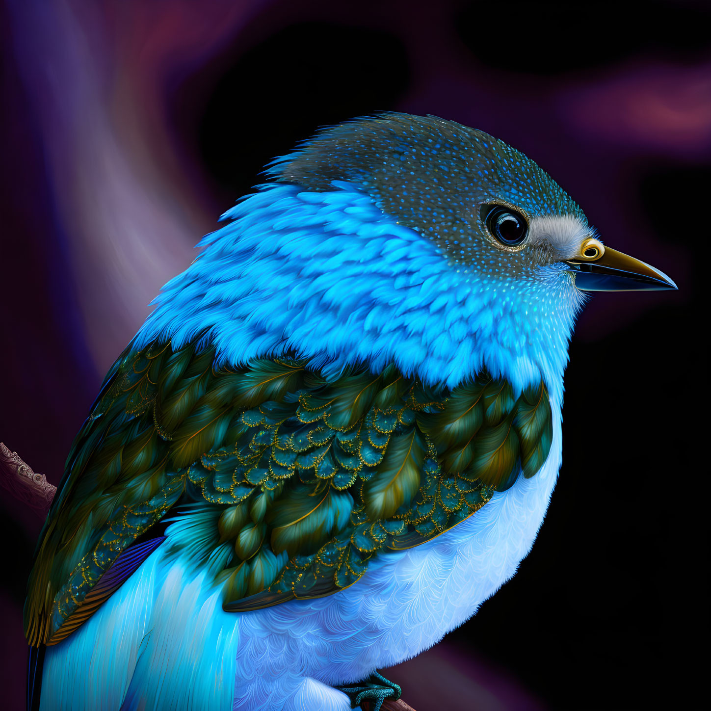 Detailed Blue Bird Illustration on Dark Background