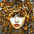 Digital artwork: Person with golden curly hair & green eyes