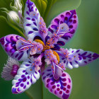 Colorful Stylized Flower Bouquet in Purple, White, and Yellow on Green Background