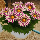 Purple and White Striped Flowers on Surreal Background with Green Stem