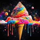 Colorful Exploding Ice Cream Cone on Dark Background