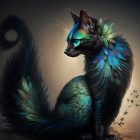 Anthropomorphic cat digital art with kitten and magical items