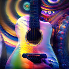 Acoustic guitar on vibrant psychedelic fractal background