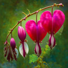 Colorful digital art: Heart-shaped flowers with intricate patterns on a branch against green backdrop