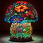 Colorful Neon-Lit Mushroom Cluster Art Piece