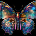 Colorful Flower Butterfly Artwork on Black Background