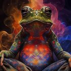 Cosmic-themed digital artwork: Toad with starry patterns in a vibrant space.