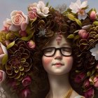 Curly-Haired Woman with Floral Crown and Round Glasses