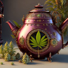 Colorful Landscape Design Teapot with Floral Surroundings