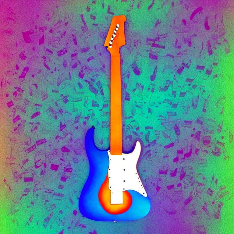 Vibrant Electric Guitar Illustration on Colorful Background