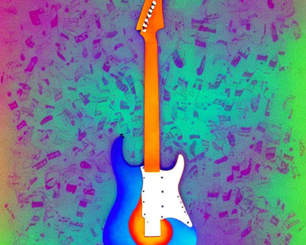 Vibrant Electric Guitar Illustration on Colorful Background