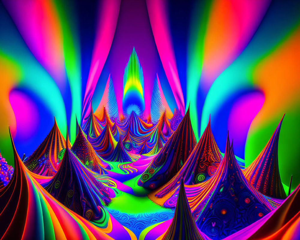 Colorful Fractal Art: Psychedelic Landscape Peaks & Valleys