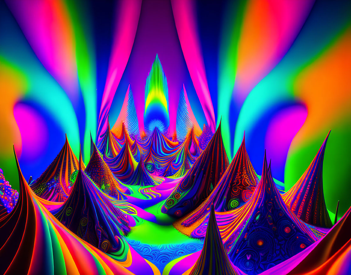 Colorful Fractal Art: Psychedelic Landscape Peaks & Valleys