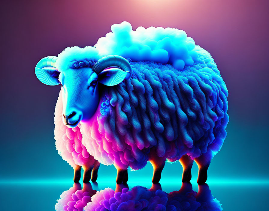 Colorful Sheep Illustration on Gradient Background