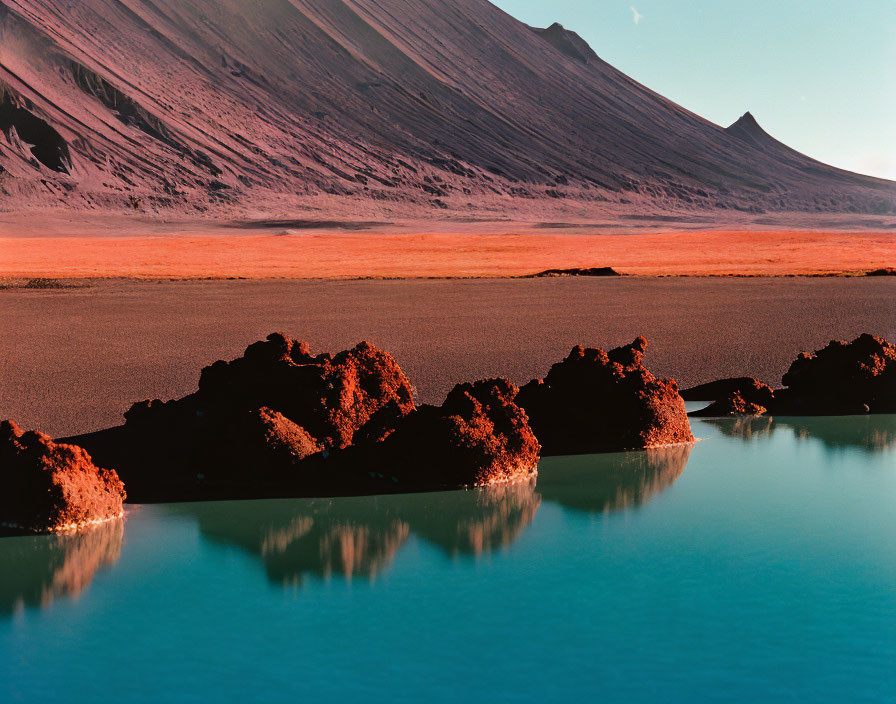 Blue Water, Lava Rocks, Sand Dunes, Blue Sky