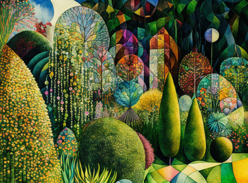 Colorful Abstract Landscape with Intricate Patterns and Fantastical Garden Theme