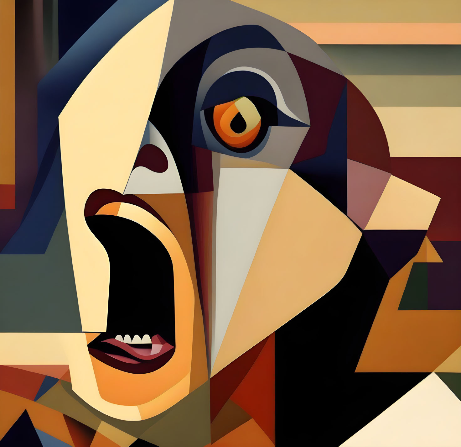 Abstract Cubist-style Digital Art of Human Face