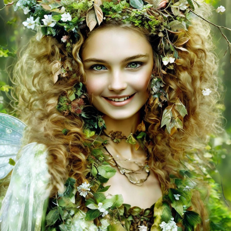 Person in Fairytale Attire Surrounded by Mystical Forest Greenery