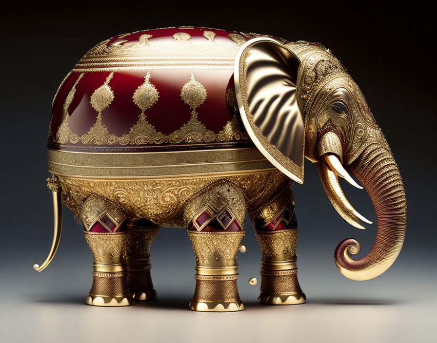 Golden ornate elephant with intricate designs and luxury embellishments