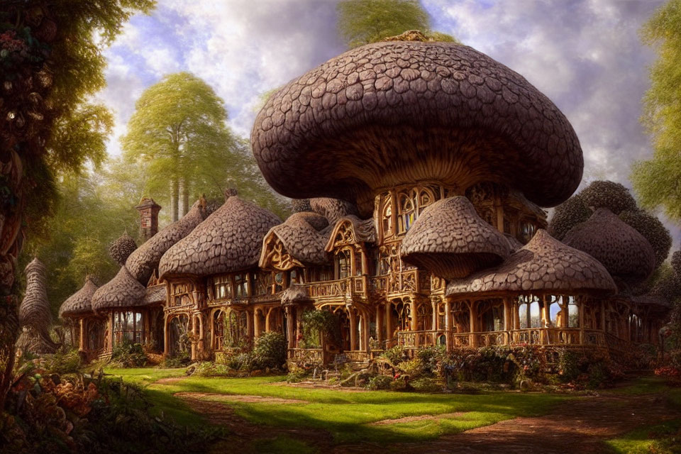 Whimsical mushroom house in enchanting forest