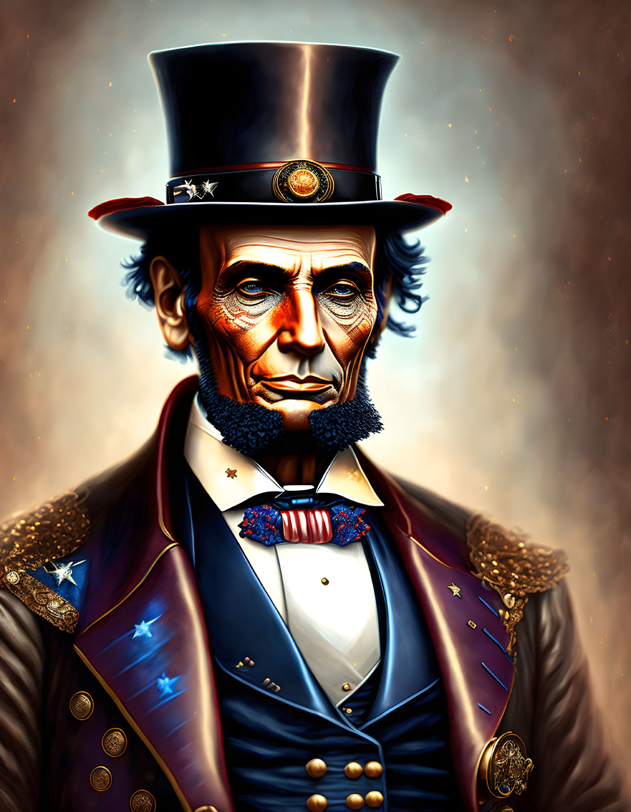 Stylized illustration of Abraham Lincoln in steampunk attire