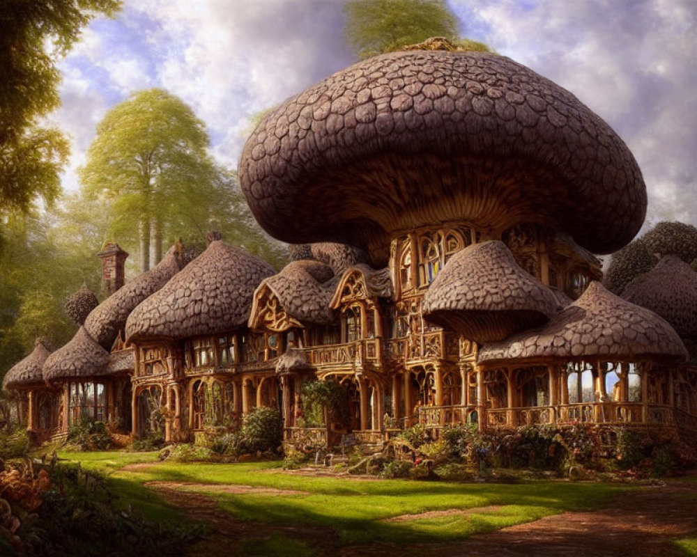 Whimsical mushroom house in enchanting forest