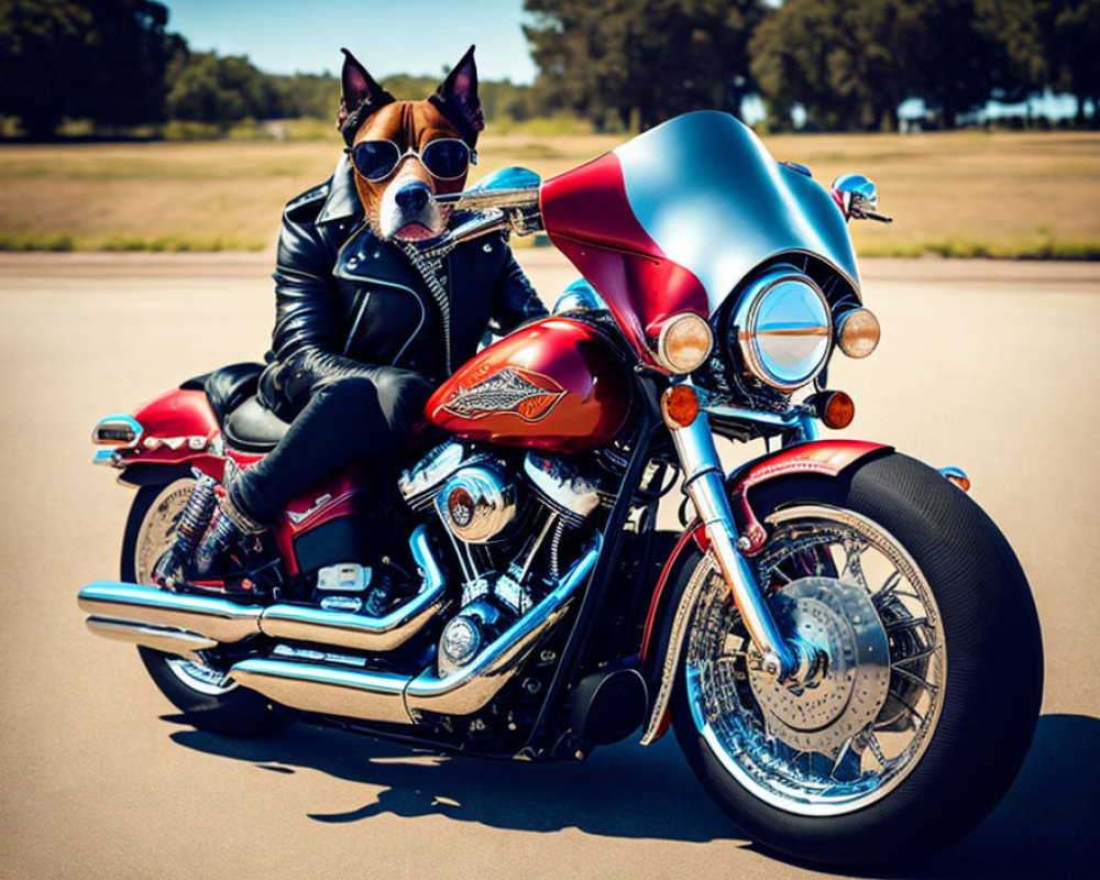 Cool Dog on Colorful Motorcycle with Sunglasses and Leather Jacket