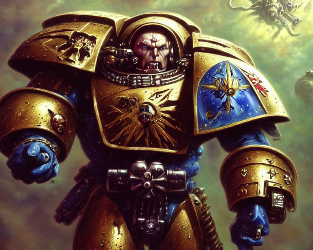 Detailed Artwork: Warhammer 40k Space Marine in Ornate Power Armor