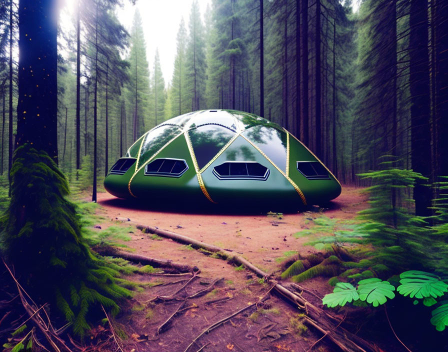 Geometric Windows Dome Tent in Misty Pine Forest