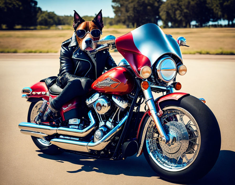 Cool Dog on Colorful Motorcycle with Sunglasses and Leather Jacket