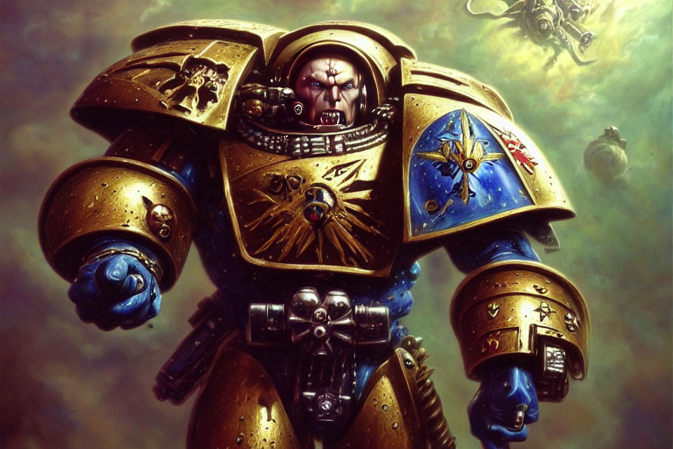 Detailed Artwork: Warhammer 40k Space Marine in Ornate Power Armor