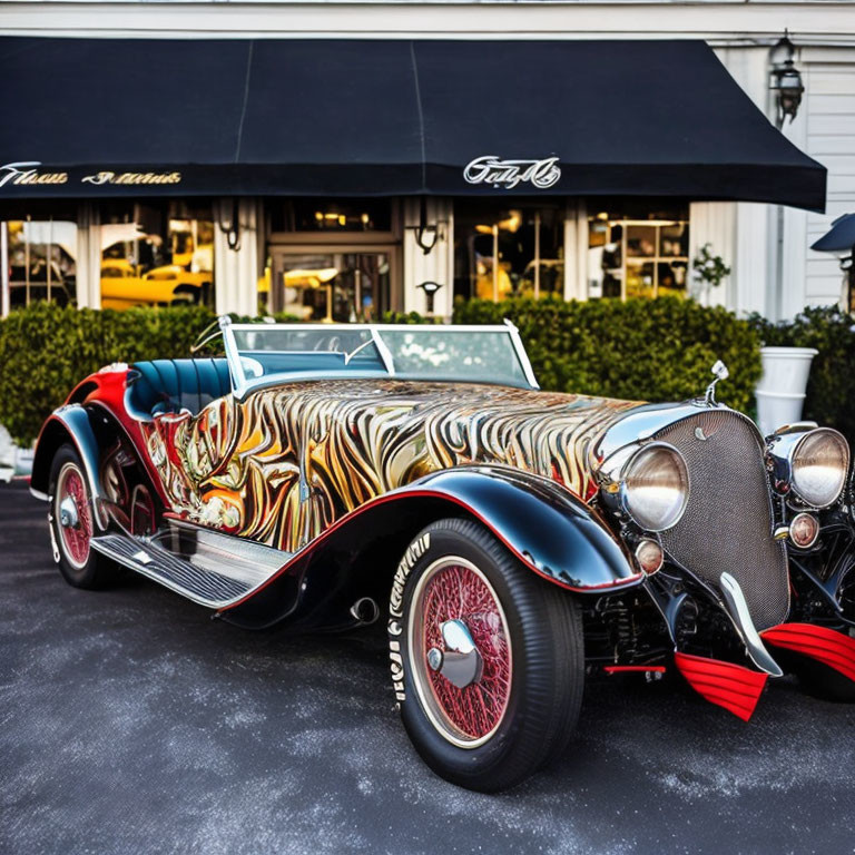 Vintage Car with Flamboyant Flame Paint Job at Casa Romana Venue