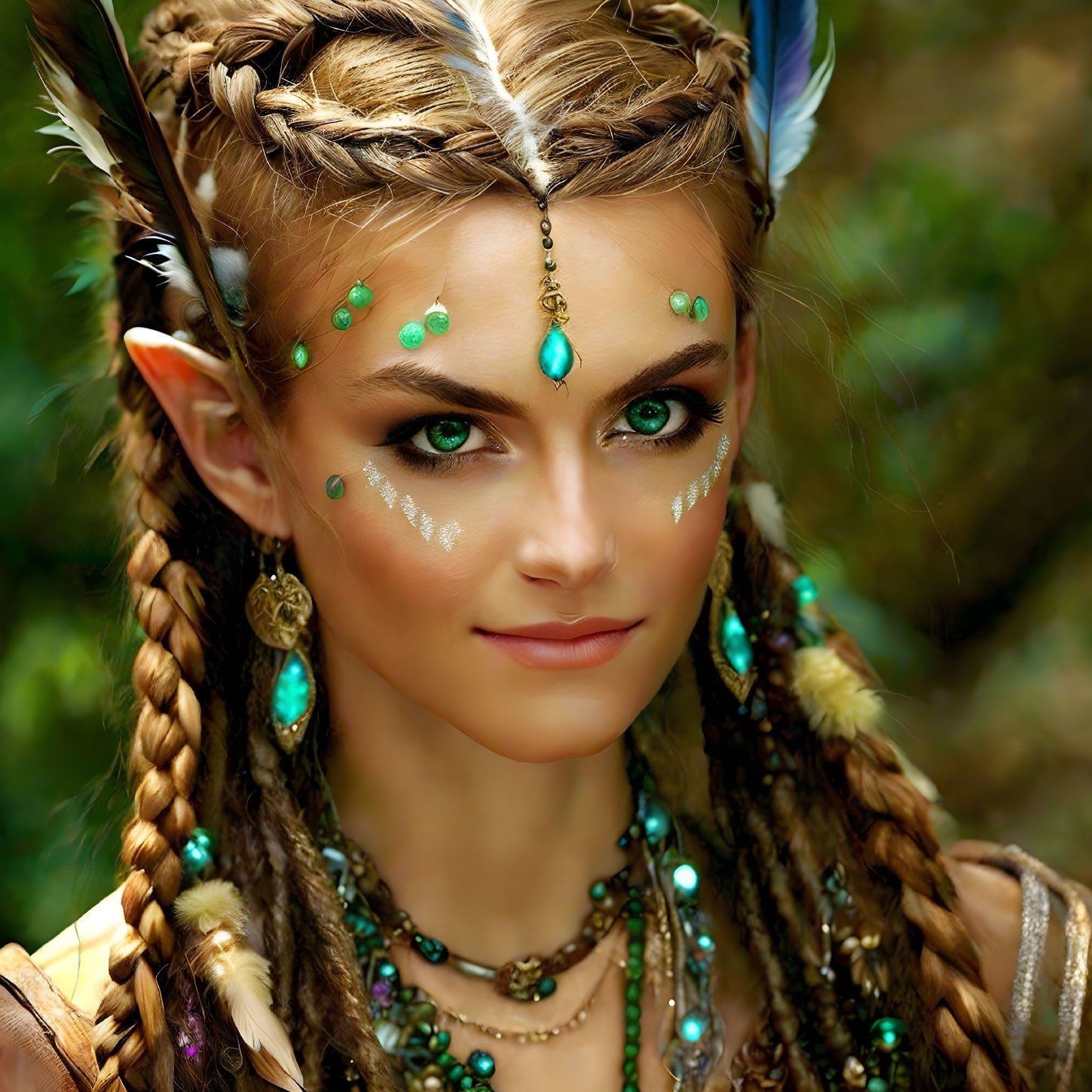 Portrait of a Woman with Striking Green Eyes and Elf Ears