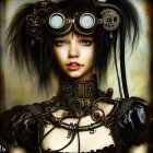 Portrait of girl in steampunk attire with blue eyes