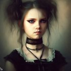 Gothic-style portrait of a girl with captivating eyes and dark attire