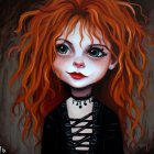 Vibrant illustration of a girl with red curly hair and striped outfit