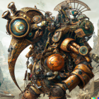 Detailed Steampunk Robot Illustration with Bronze Gears