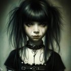 Digital Artwork: Girl with Blue Eyes & Black Hair in Gothic Outfit