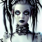 Pale Gothic Female Figure in Dark Makeup and Intricate Clothing