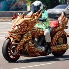 Custom Dragon-Themed Motorcycle in Gold, Red, and Green