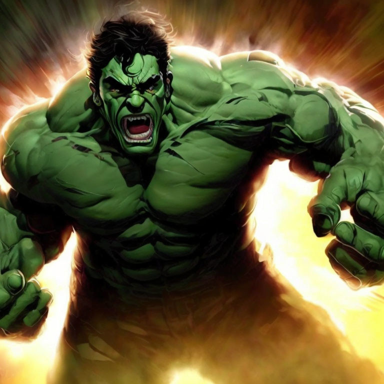 Enraged Hulk with bulging muscles and fierce expression