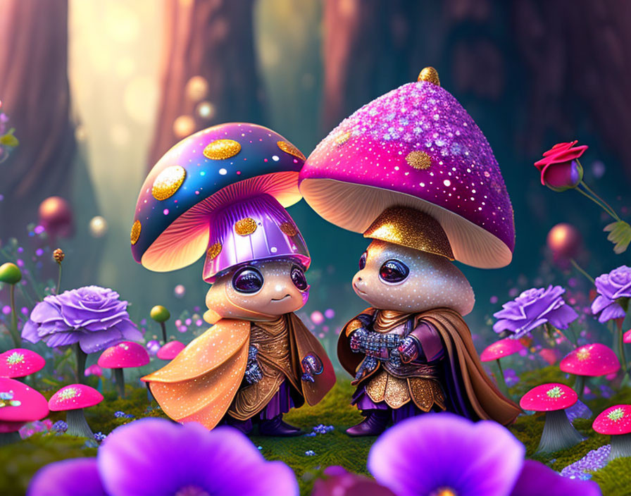 Whimsical animated characters in colorful fantasy forest