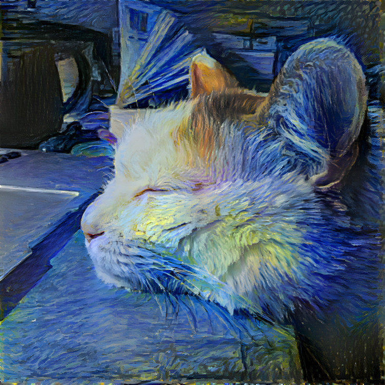  Cat sleeping in Van Gogh's "Starry Night"