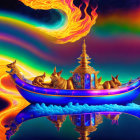 Colorful Boat-Shaped Magical Lamp with Fiery Elements